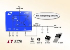 Lineær regulator med strøm og temperatur monitor output