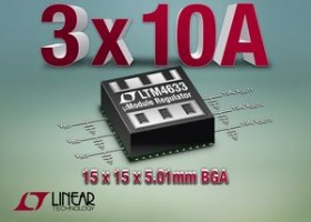 Triple10A µModule regulator i BGA-pakning med intern køleplade