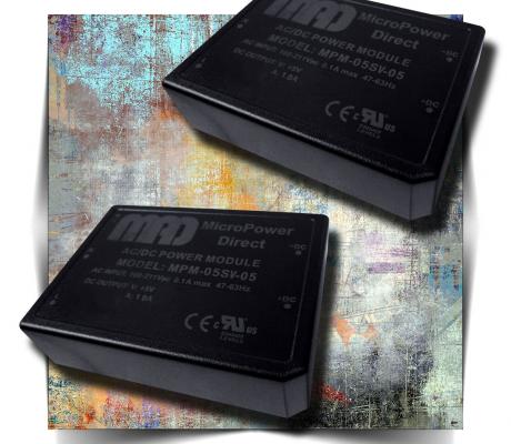 Kompakte 5W AC/DC strømforsyninger med 85-305 VAC input