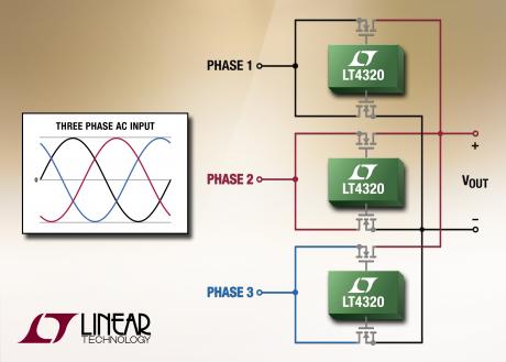 Referencedesign for 3-faset 'ideal' diode-bridge ensretter