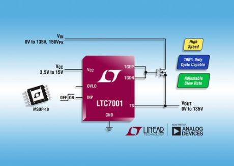 N-kanals MOSFET driver kan operere med 100 procent duty cycle